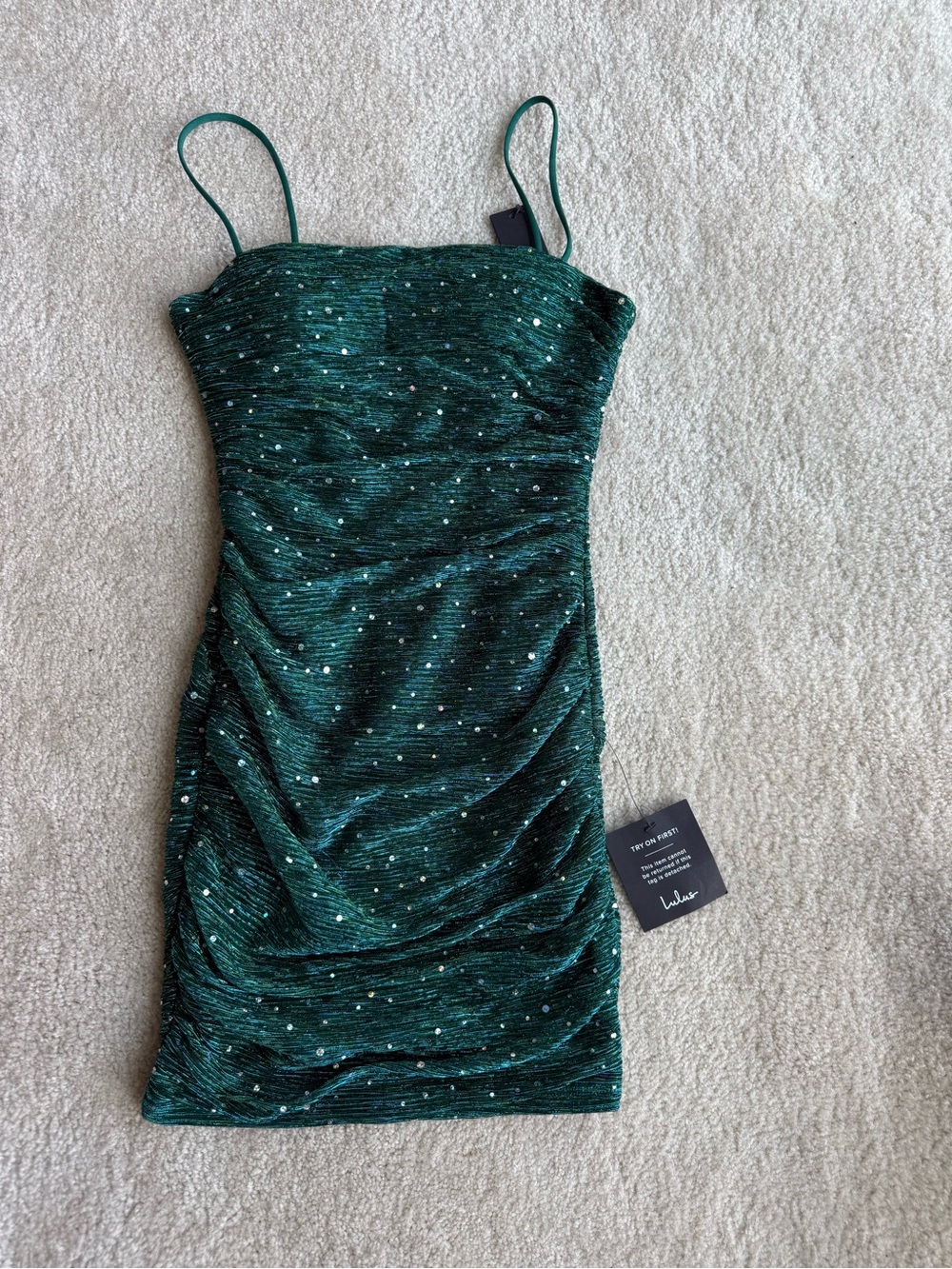 Lulus Emerald Green Sequin Spaghetti Strap Dress